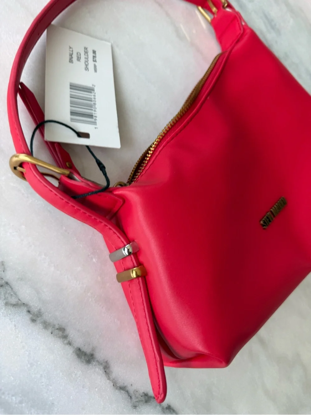 Steve Madden NWT Nally Asymmetrical Shoulder Bag Pebbled Tassel Logo